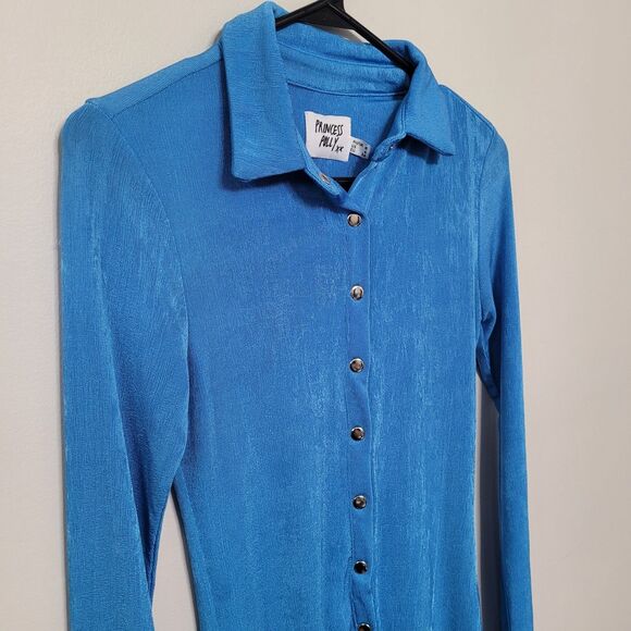Princess Polly Blue Button Front Long Sleeve Collared Mini Dress Sz 4 - Picture 4 of 5